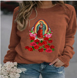 Printed Loose Round Neck Long Sleeve Sweaters - WOMONA.COM