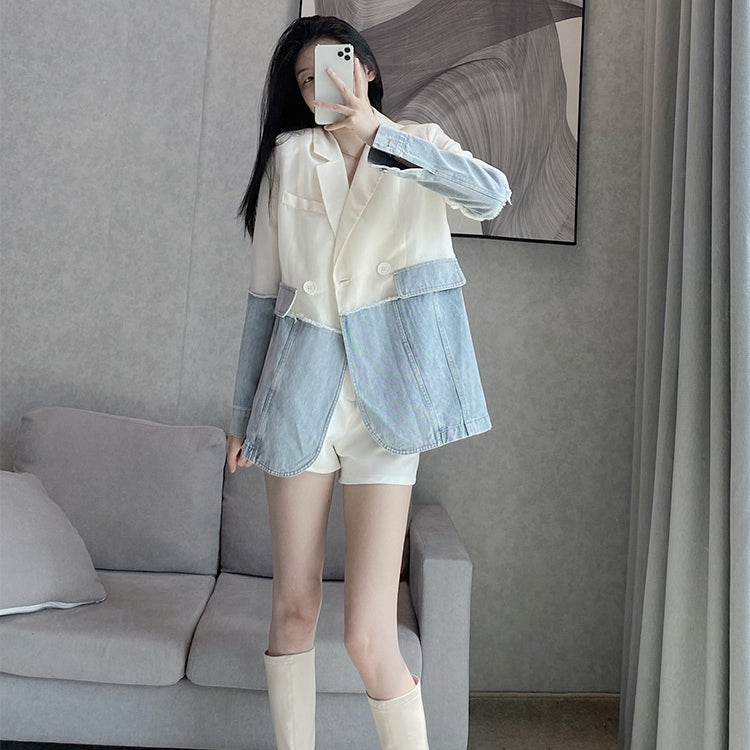 Women's Square Collar Denim Patchwork Jacket