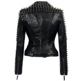 Plus Size Rivet Short Stitching Motorcycle Leather Coat - WOMONA.COM