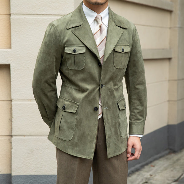 Suede Safari Jacket With Slim Fit - WOMONA.COM