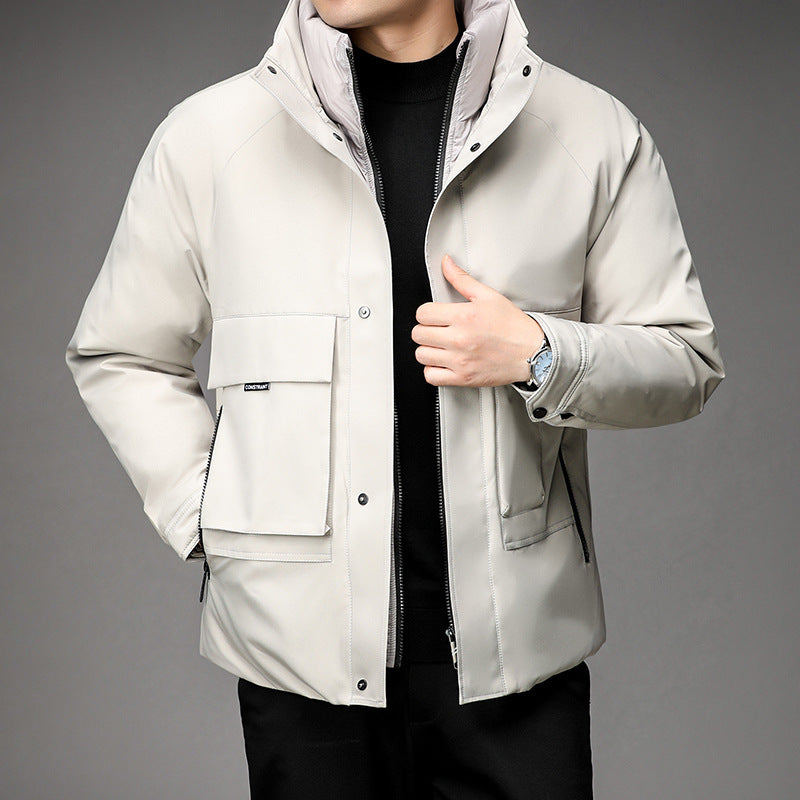 Men's Down Jacket Solid Color Stand Collar Coat