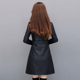 LONG SLIM LEATHER SHEEPSKIN WINDBREAKER JACKET - WOMONA.COM