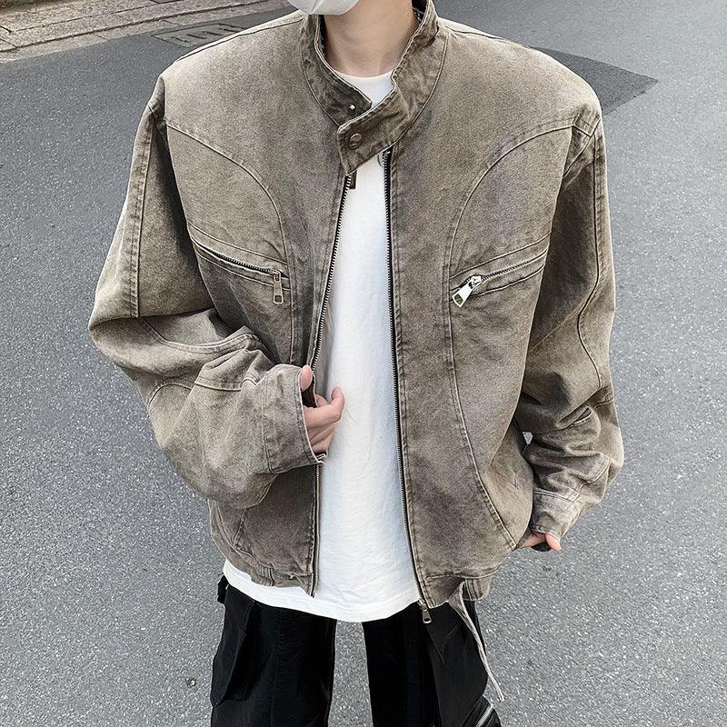 Washed-out Vintage Padded Shoulder Short Denim Jacket - WOMONA.COM