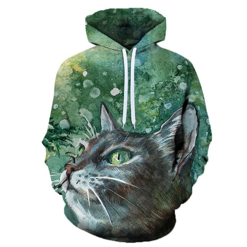 Star Couple Cat 3D Sweater Casual Round Neck Hoodie - WOMONA.COM