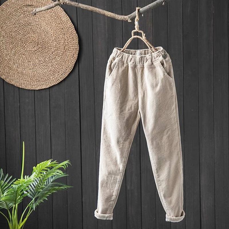 Fleece-lined Thick Corduroy Retro Simple Warm Pants - WOMONA.COM