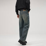 Retro Washed Decorative Flower Jeans For Men - WOMONA.COM