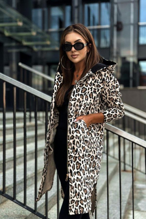 Women's Long-sleeved Hooded Floral Print Trench Coat - WOMONA.COM
