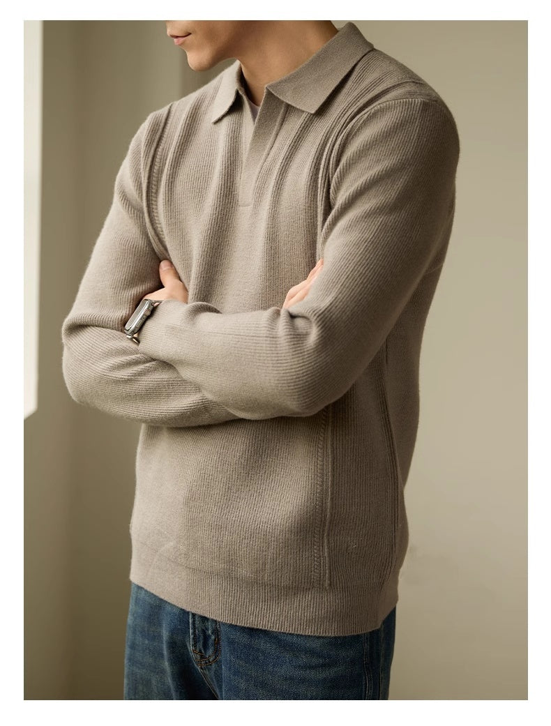 Men's High-end American Business Casual Polo Collar Long-sleeved Sweater