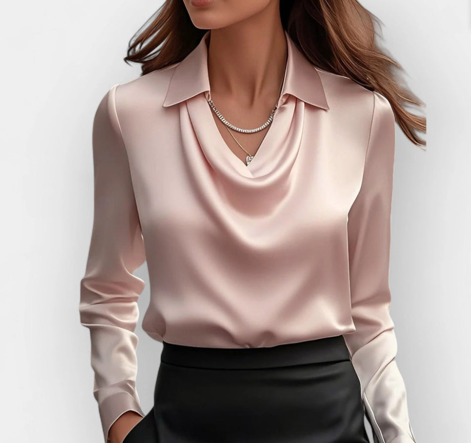 Women's solid-color collared long-sleeve shirt