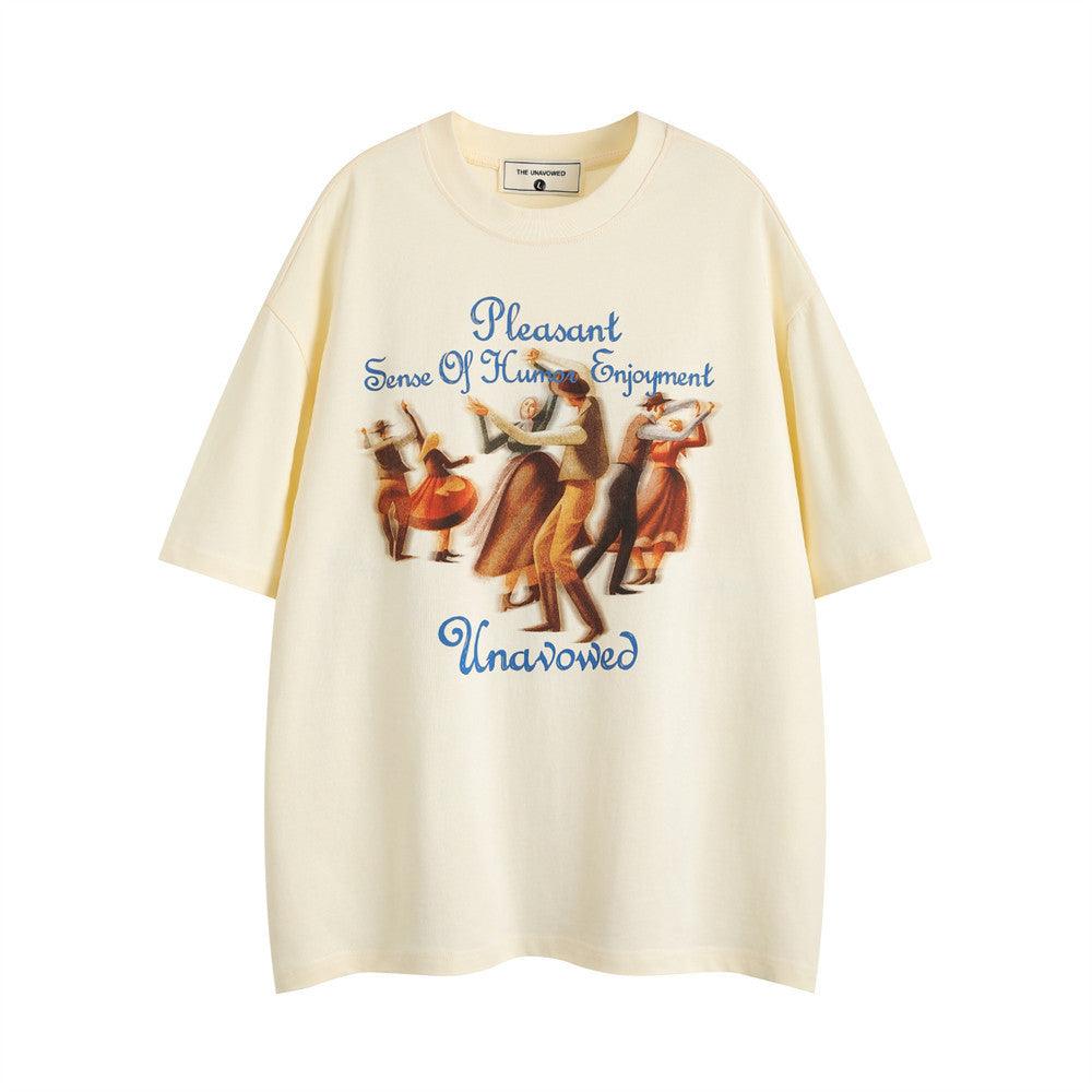 Retro Dancing Crowd Printed Short-sleeved T-shirt Men - WOMONA.COM