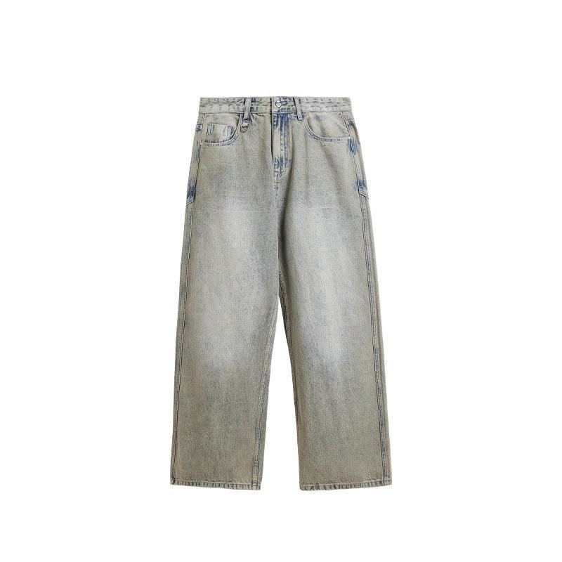 Men's Loose Light Blue Washed Wide-leg Jeans - WOMONA.COM