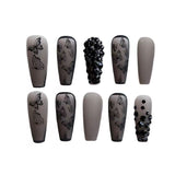 Phantom Dark Butterfly Fake Nails Long T Finished Black - WOMONA.COM