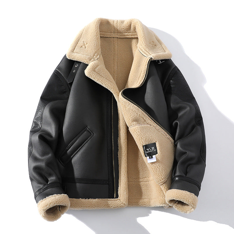 Men's Fleece-Lined Short Leather-Look Coat