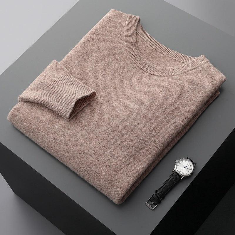 Men's Round Neck Pure Cashmere Shirt - WOMONA.COM