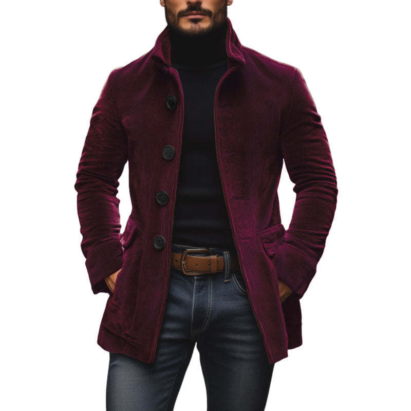 Men's stand-collar corduroy button jacket