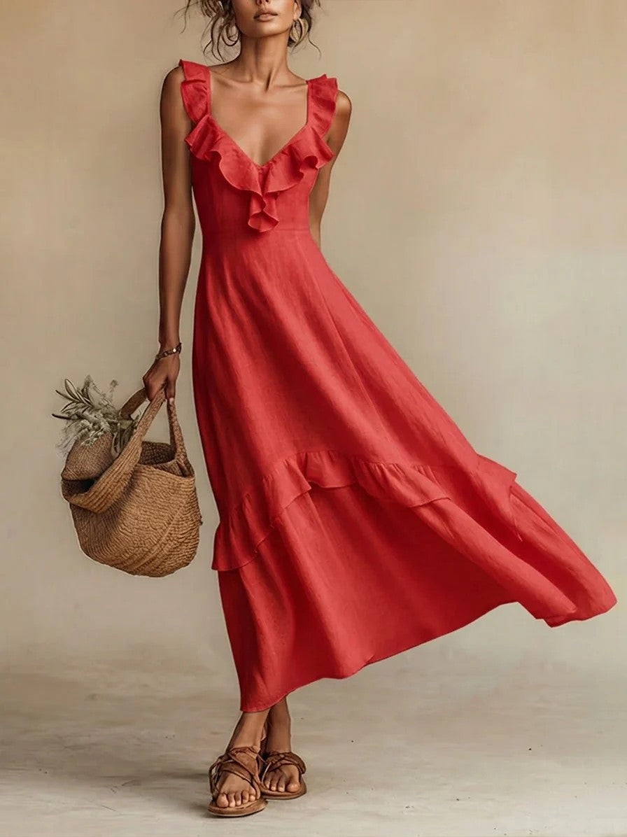 Women's ruffle-trim strappy maxi dress