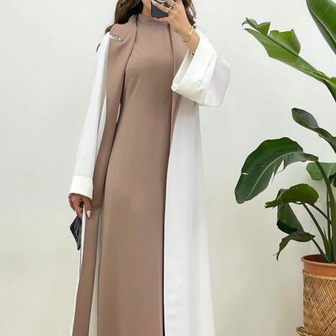 Women's colour-block long cardigan-style trench coat