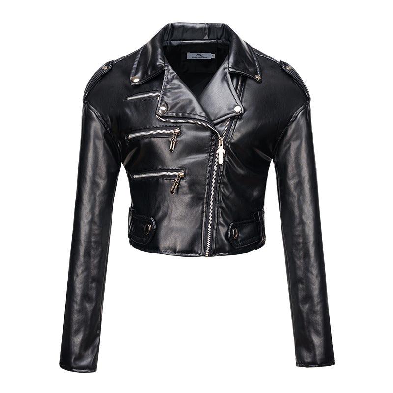 Women's Leather Top Slim Fit Short Cotton High Waist - WOMONA.COM