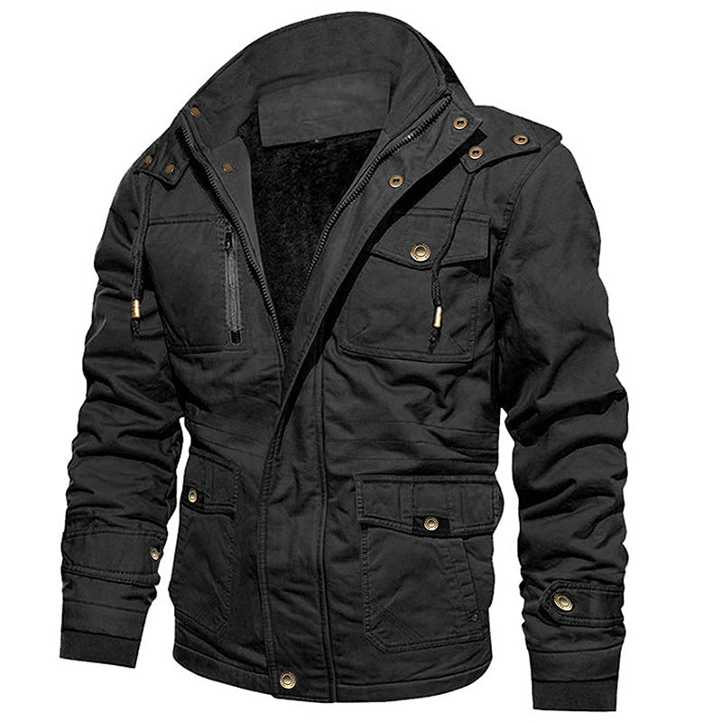 Men's Vintage Hooded Cotton Multi-Pocket Jacket
