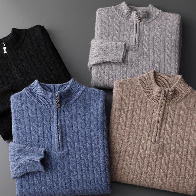Woolen Half-high Collar Thickened Sweater Zipper - WOMONA.COM
