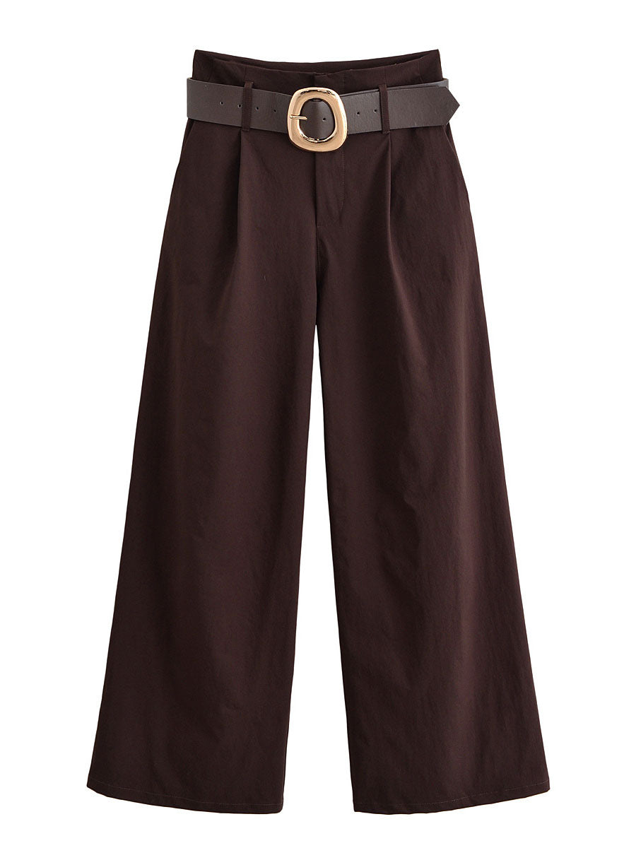 Women's Chocolate Brown High-Waist Wide-Leg Trousers - alternate product view 7