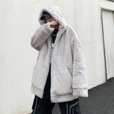 Loose Faux Rabbit Fur Hooded Casual Cotton-padded Jacket