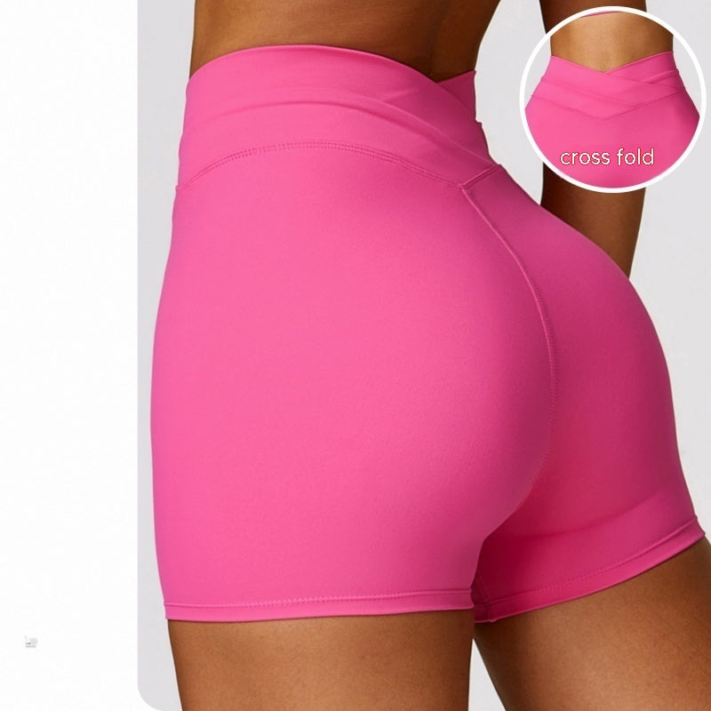 Skinny Hip Raise Yoga Shorts Brushed Cross High-waisted Trousers