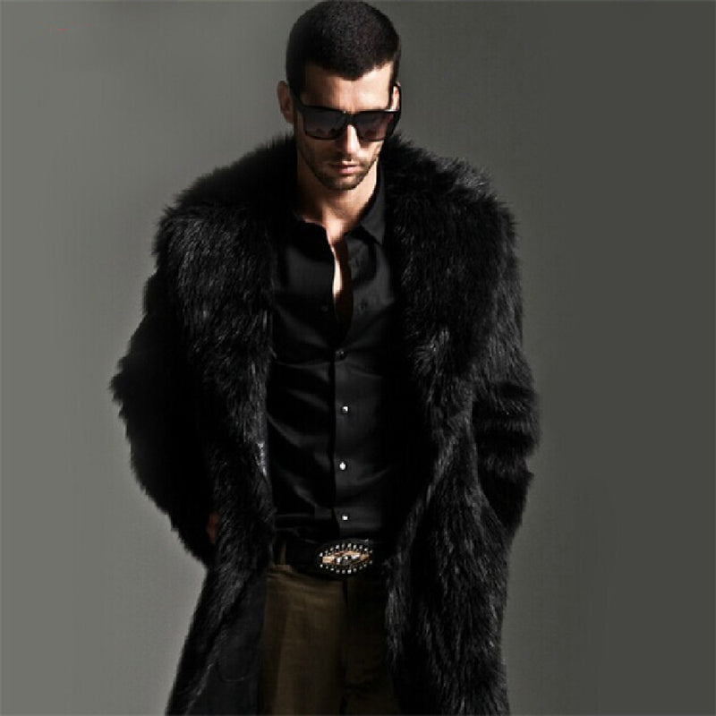 Men's Suit Collar Imitation Fur Coat - WOMONA.COM