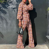 Fashion Women's Wear Long Sleeve Printed Checks Suit - WOMONA.COM