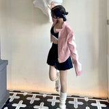 Women's Short Pink Zipper Stitching Leather Coat