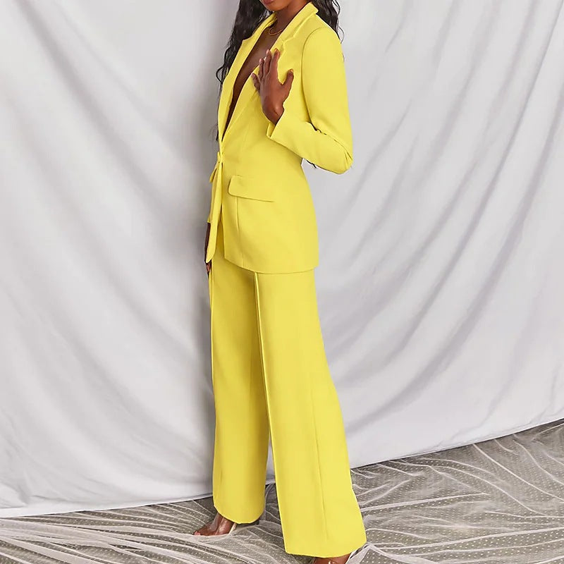 Women's lapel blazer and straight-leg pants set