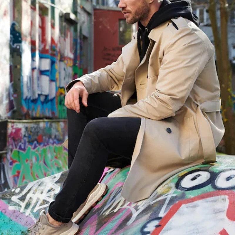 Long Sleeve Trench Coat Men's - WOMONA.COM
