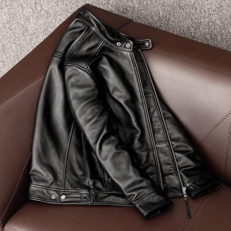 Leather Men's Stand Collar Leather Jacket Coat Youth - WOMONA.COM