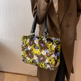 Winter Plush Bags Women Flowers Shoulder Bag Handbag - WOMONA.COM