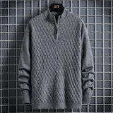 Fall Winter Men Half Zip Sweater Diamond Lattice Sweater - WOMONA.COM