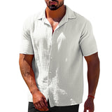 Solid Color Short Sleeve Button Men's Linen Shirts - WOMONA.COM