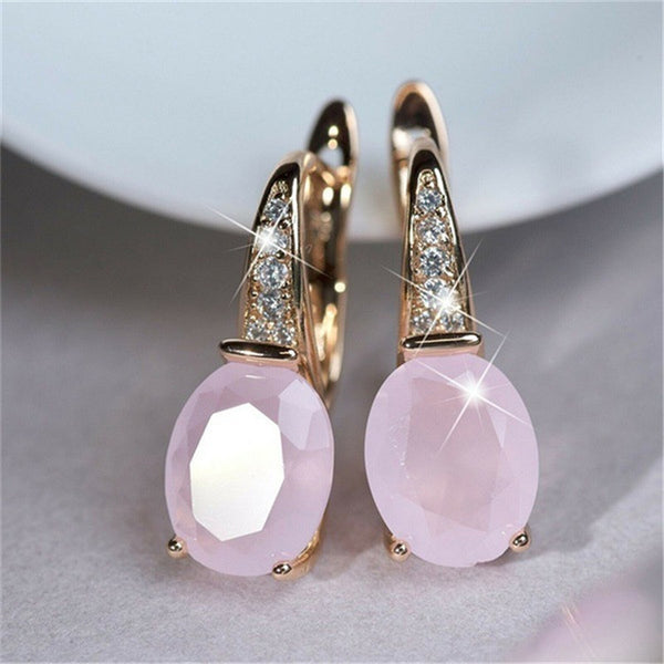 Oval Moonstone Crystal Earrings Earrings - WOMONA.COM