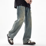 Men's American-style Retro Wide Leg Ripped Jeans - WOMONA.COM