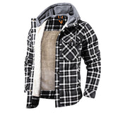 Men Warm Jacket Fleece Lining Lumberjack Plaid Hooded Jackets - WOMONA.COM