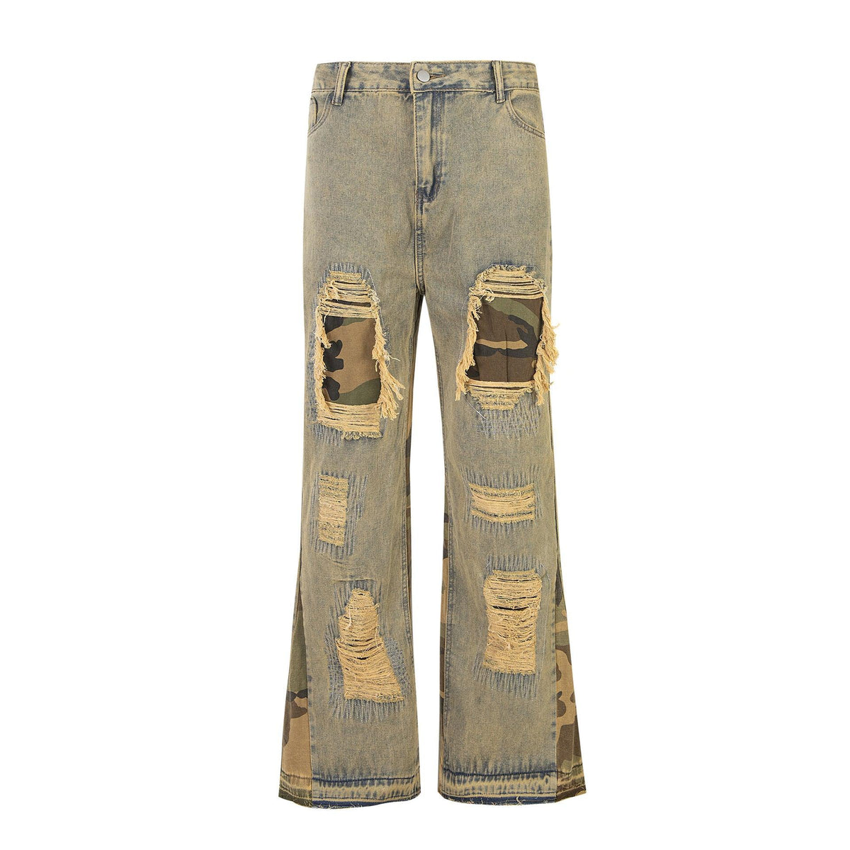 Camouflage Stitching Distressed Raw Hem Jeans Men - WOMONA.COM