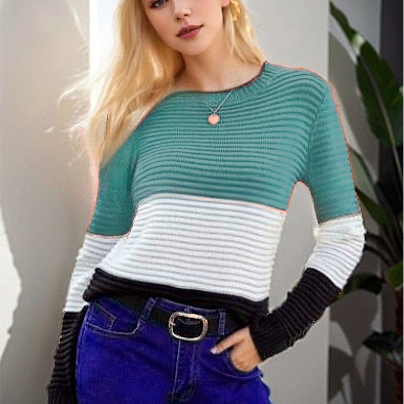 Damen Stricktop Elegance Retro Slim-Fit Figurschmeichelnder Pullover