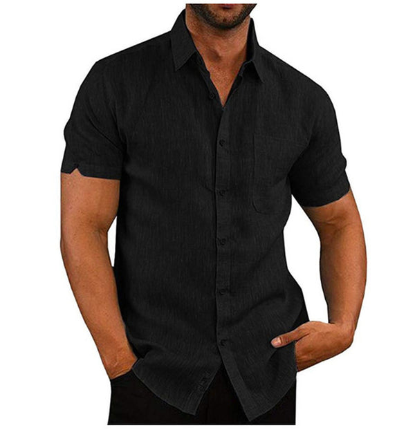 Men Short Sleeve Summer Solid Shirts - WOMONA.COM