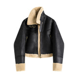 Stand Collar Fur Integrated Lamb Fur Short Coat - WOMONA.COM