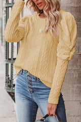 Jacquard Round Neck Gigot Sleeve Knitted Sweater - WOMONA.COM