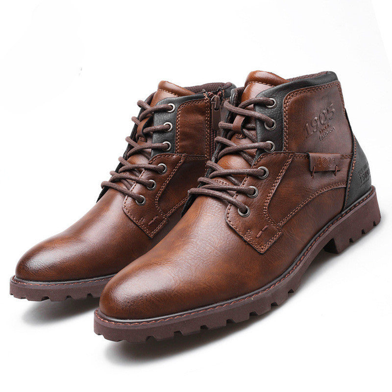 Men Winter Ankle Boots Lace Up Footwear Leather Shoes - WOMONA.COM