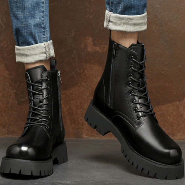 Add High Pile Platform Really Leather Shoes Men Zipper Boots - WOMONA.COM