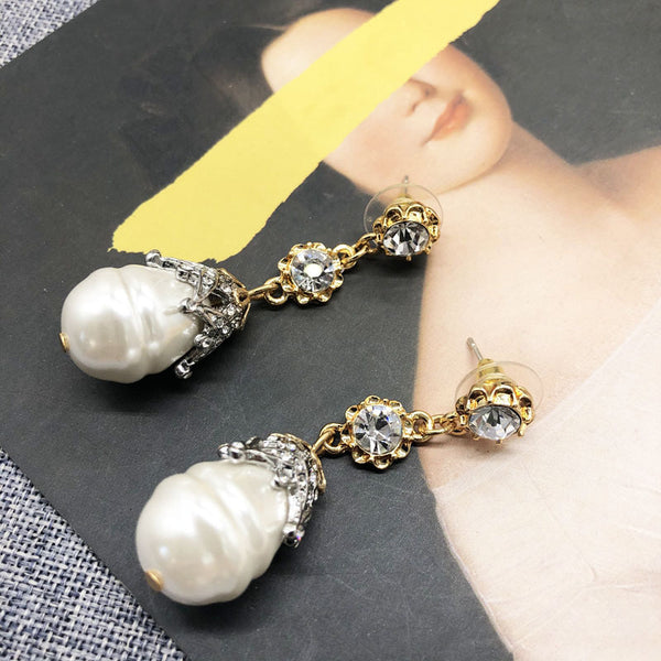 White Pearl Retro Drop Earrings - WOMONA.COM