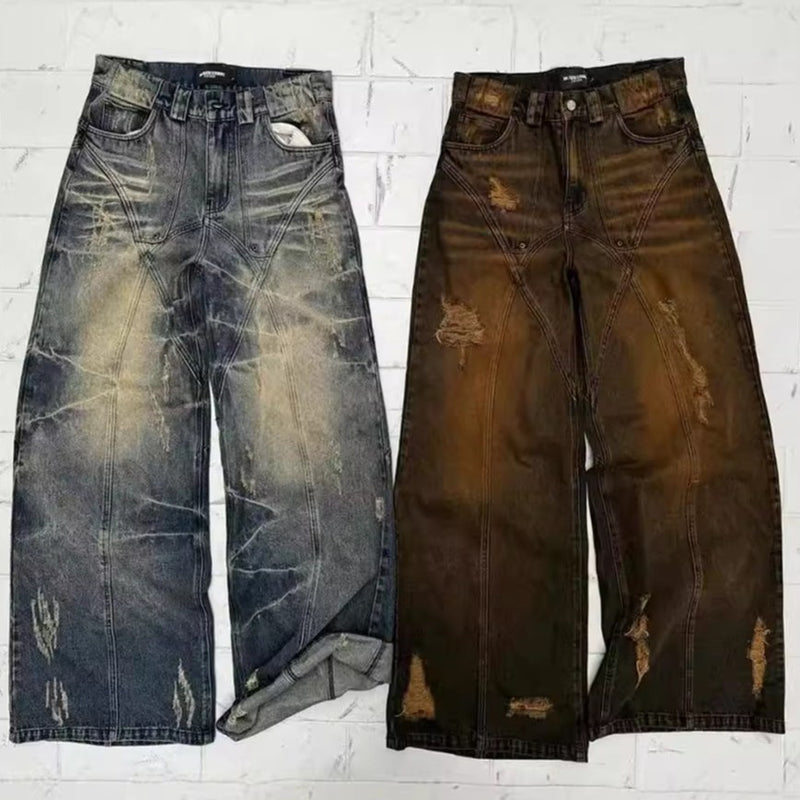 American High Street Straight Yellow Mud Dyed Jeans - WOMONA.COM