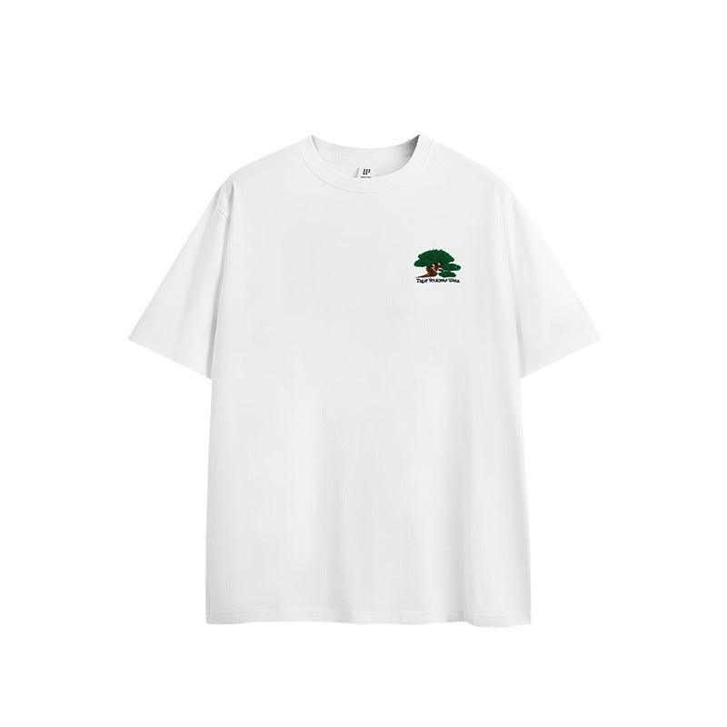 Towel Embroidery Pine Short-sleeved T-shirt - WOMONA.COM