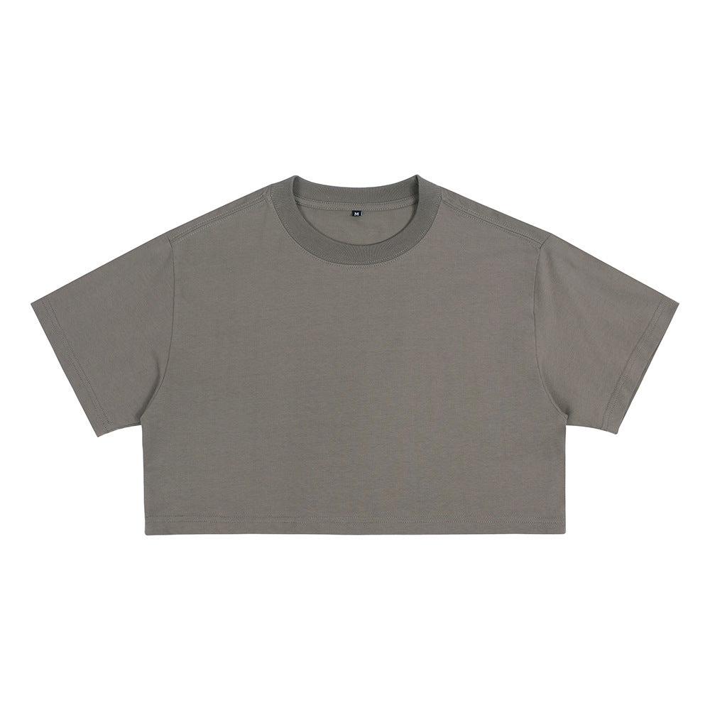 Charcoal gray loose crop T-shirt with short sleeves and crew round neckline